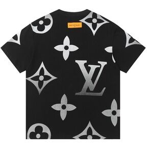 Louis Vuitton Black T-Shirt with Silver Monogram Print